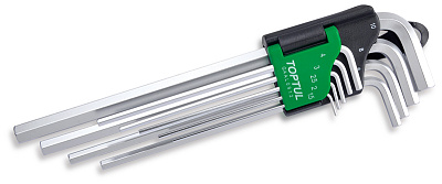 Набор шестигранников Г-образных 1,5-10 мм, экстрадлинные, 9 пр. TOPTUL