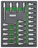 Набор головок торцевых 1/2" с насадками Hex, Torx, Spline, 25 пр., в мягком ложементе TOPTUL  GEB2501